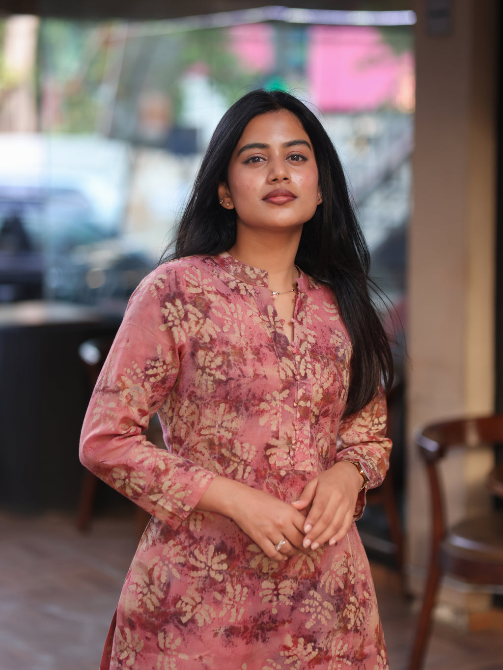 Rosewood Bloom floral printed kurta set with matching bottom by Hiraa